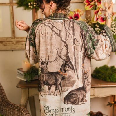 Winter Wish Christmas Plaid Bamboo Kimono Cardigan with Belt