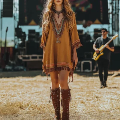 Boho Vintage Women's Dress with Floral Tassel Trim Women's Ethnic Maxi Dress for Beach Festival Party Summer Concert Outfits