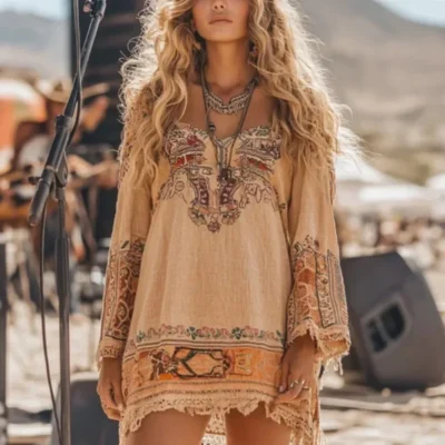 Women's Fringed Vacation Beach Dress Summer Retro Wilderness Style Ethnic Style Printed Hollow Out Mini Dresses for Women 2025