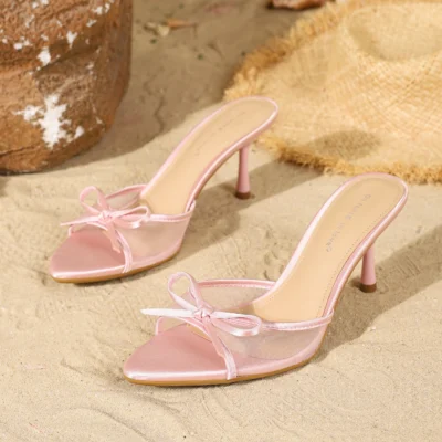 Slip-On Women's Mesh Stiletto Heels with an Elegant Bowknot Design for Comfort and Versatility