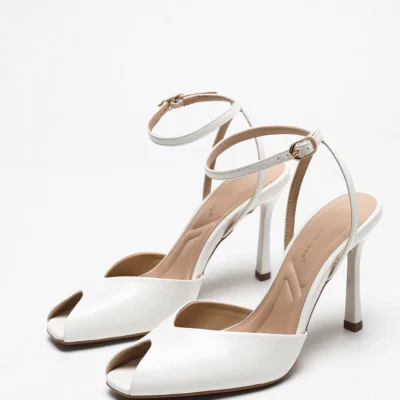 Chic Square-Toe Leather Peep-Toe Slingback Stiletto Heels, Stylish Fashion Footwear