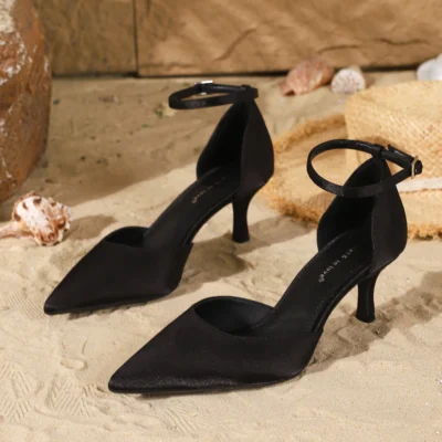 Women's Fashion Elegant Satin Pointed-Toe Stiletto Heels, Comfortable Simple and Versatile Thin High Heels
