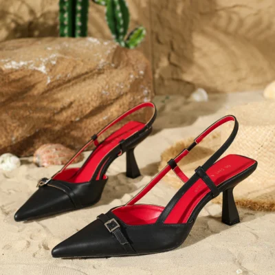 2026 Women's Fashion Pointed-Toe Slingback Low-Cut High Heels for Spring and Summer