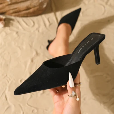 Women's fashionable suede slip-on stiletto heels, elegant, versatile, and comfortable.