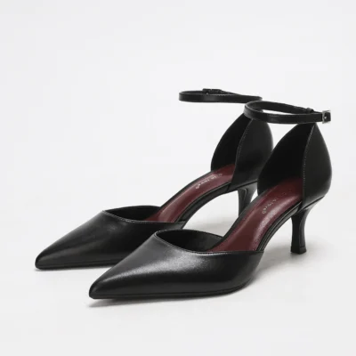 Women's Leather Pointed Toe Mule Heels - Lightweight Breathable Stiletto Pumps for Party, Office & Daily Wear